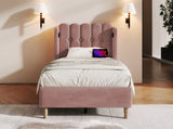 Upholstered Single with USB and Type-C Charging, Frame with Wooden Slatted Frame, Teenager N601P288477R