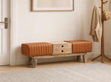 Bench 110 x 30 x 45 cm Real Leather Brown 42042120