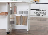 Folding Dining Table, Drop Leaf Table with 2-Tier Shelves, Rolling Casters, for Small Spaces, T3398P344134