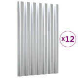 ZNTS Roof Panels 12 pcs Powder-coated Steel Silver 60x36 cm 319127