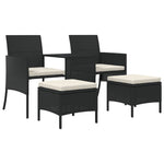 ZNTS Garden Sofa 2-Seater with Table and Stools Black Poly Rattan 317626