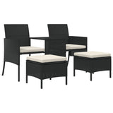 Garden Sofa 2-Seater with Table and Stools Black Poly Rattan 317626