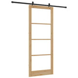 Sliding Door Natural 93 x 232 cm Solid Pine Wood and Glass 3332319