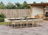 11 Piece Garden Dining Set with Cushions Beige Poly Rattan 3211654