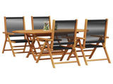 Garden Dining Set Folding 5 pcs Black Solid Acacia Wood 3375736