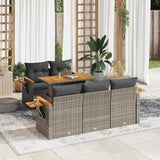 6 Piece Garden Sofa Set with Cushions Grey Poly Rattan Acacia 3327553
