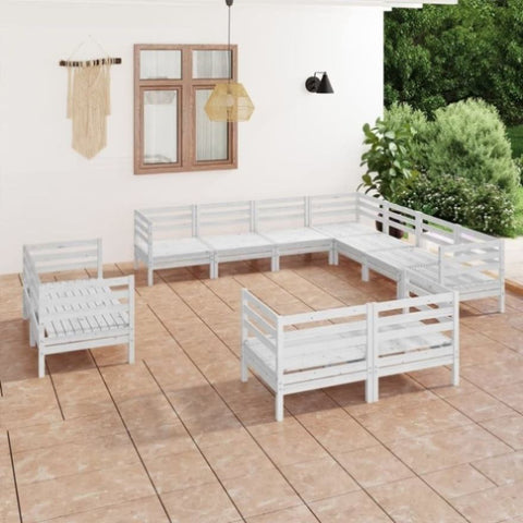 ZNTS 11 Piece Garden Lounge Set Solid Wood Pine White 3083215