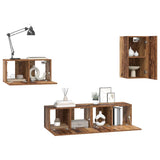 TV Cabinet Set with Drawer 4 pcs Old Wood Engineered Wood 3393297