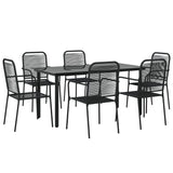 7 Piece Garden Dining Set Black Cotton Rope and Steel 3156537