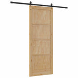 Sliding Door Natural and Black 83 x 211 cm Solid Pine Wood 3333198