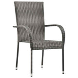 Dining Set Grey, Natural Solid Acacia Wood, PE Rattan, Steel Large 3072493