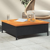 Garden Table Black 70x70x25 cm Rattan and Acacia Wood 3281629