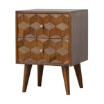 Chestnut Cube Carved Bedside IN781