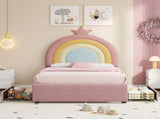 3ft Single Upholstered Bed with Adjustable Rainbow Crown Headboard, Soft Velvet Bed Frame with N652P391209P