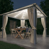 Gazebo with Curtain&LED String Lights 3x3 m Cream Aluminium 3070332