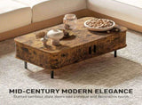 Coffee Table with Storage, Living Room Table with Slatted Tambour Sliding Doors and Foot Pads, T3398P377893