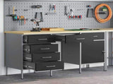 Work Cabinet with Drawer 3 pcs Black Engineered Wood and Steel 3321378