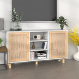 ZNTS Sideboard White 105x30x60 cm Solid Wood Pine and Natural Rattan 345639