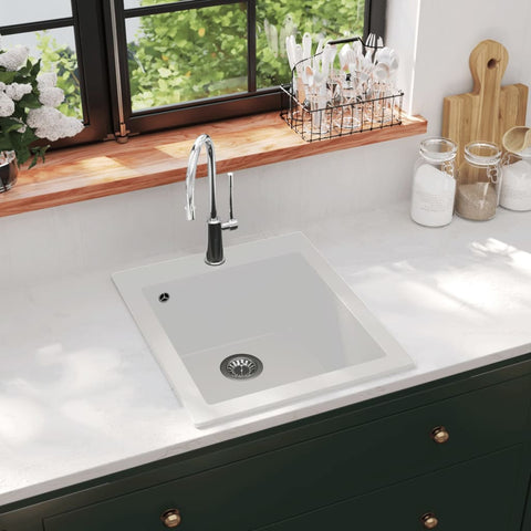 ZNTS Overmount Kitchen Sink Single Basin Granite Cream White 141674