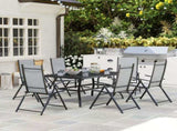 Seven-Piece Steel Outdoor Dining Set, with Parasol Hole - Grey T3398P315934