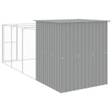 Dog House with Run Light Grey 165x455x181 cm Galvanised Steel 3189104