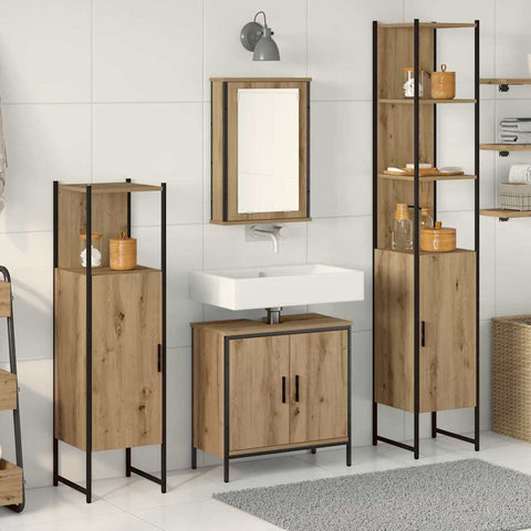 Bathroom Furniture Set with Door 4 pcs Brown 33 x 33 x 185.5 cm 3334434