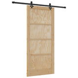 Sliding Door Natural and Black 93 x 202 cm Solid Pine Wood 3333514