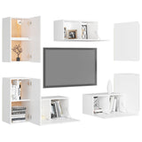 7 Piece TV Cabinet Set White Engineered Wood 3078671