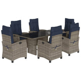 7 Piece Garden Dining Set with Cushions Grey Poly Rattan 3212701