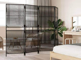 Room Divider 4 Panels Black Poly Rattan 365392