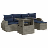 6 Piece Garden Sofa Set with Cushions Grey Poly Rattan Acacia 3326622