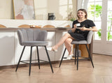 Set of Two Velvet-Feel Lotus Bar Stools - Grey T3398P377907