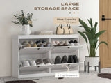 Slim Shoe Cabinet, Shoe Cabinet with 4 Drop-Down Drawers, 105W x 24D x 82.5H cm, White T3398P554108
