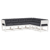 6 Piece Garden Sofa Set with Cushions White Solid Wood Pine 3217021