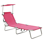 ZNTS Folding Sun Lounger with Canopy Pink Aluminium 310363