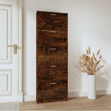 Shoe Cabinet Smoked Oak 59x17x169 cm Engineered Wood 342515
