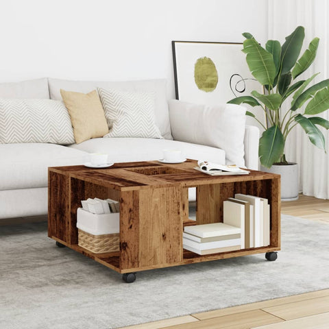 ZNTS Coffee Table Old Wood 80x80x40 cm Engineered Wood 853180