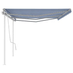 ZNTS Manual Retractable Awning with Posts 6x3.5 m Blue and White 3070076