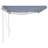 Manual Retractable Awning with Posts 6x3 m Blue and White 3069996