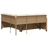 Garden Sofa with Table and Cushions L-Shaped Beige Poly Rattan 369043
