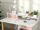 2 Pieces Children Study Table with Hutch, Kids Desk and Chair Set with Storage, Drawer, Shelves, T3398P379031