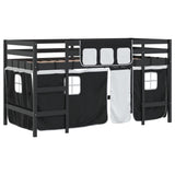 ZNTS Kids' Loft Bed with Curtains without Mattress White&Black 90x200cm 3206970