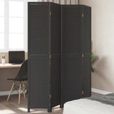 Room Divider 4 Panels Black Solid Wood Paulownia 358851