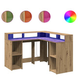 Desk with LED Lights Artisian Oak 130x130x91 cm Engineered Wood 3309455