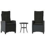 3 Piece Bistro Set with Cushions Black Poly Rattan 365225