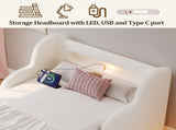 Toddler Bed 3ft Single with LED Headboard Light, Upholstered Kids Bed with Safety N606P434422W