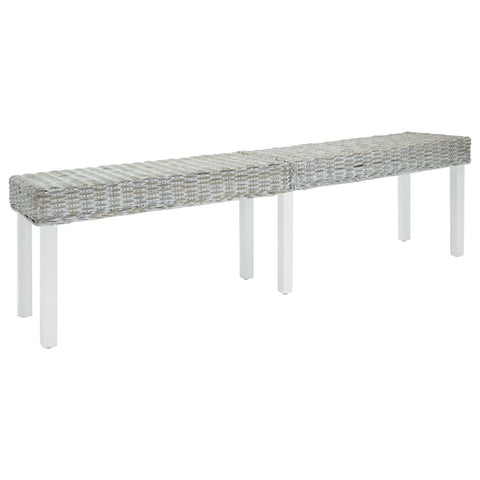 Bench White 160x35x45 cm Natural Kubu Rattan & Solid Wood Mahogany 344877