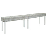 Bench White 160x35x45 cm Natural Kubu Rattan & Solid Wood Mahogany 344877