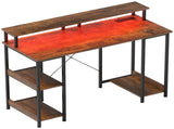 LED Computer Desk, with Power Outlets and Shelves - Rustic Brown T3398P328319