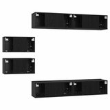TV Cabinet Set Wall-mounted 6 pcs Black Oak Engineered Wood 3393475